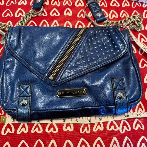 Betsy Johnson Metallic Blue and silver biker bag - Picture 3 of 6